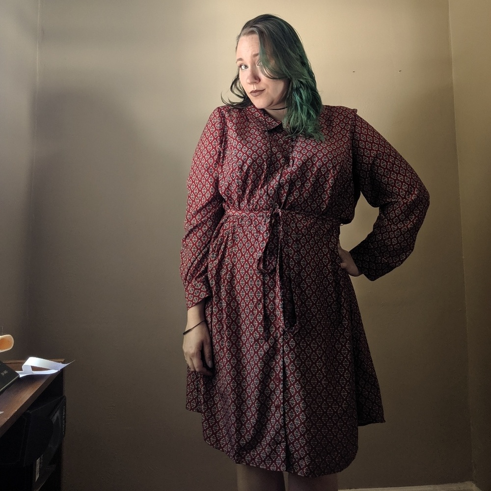 Lace&Mesh Button up shirt dress with belt